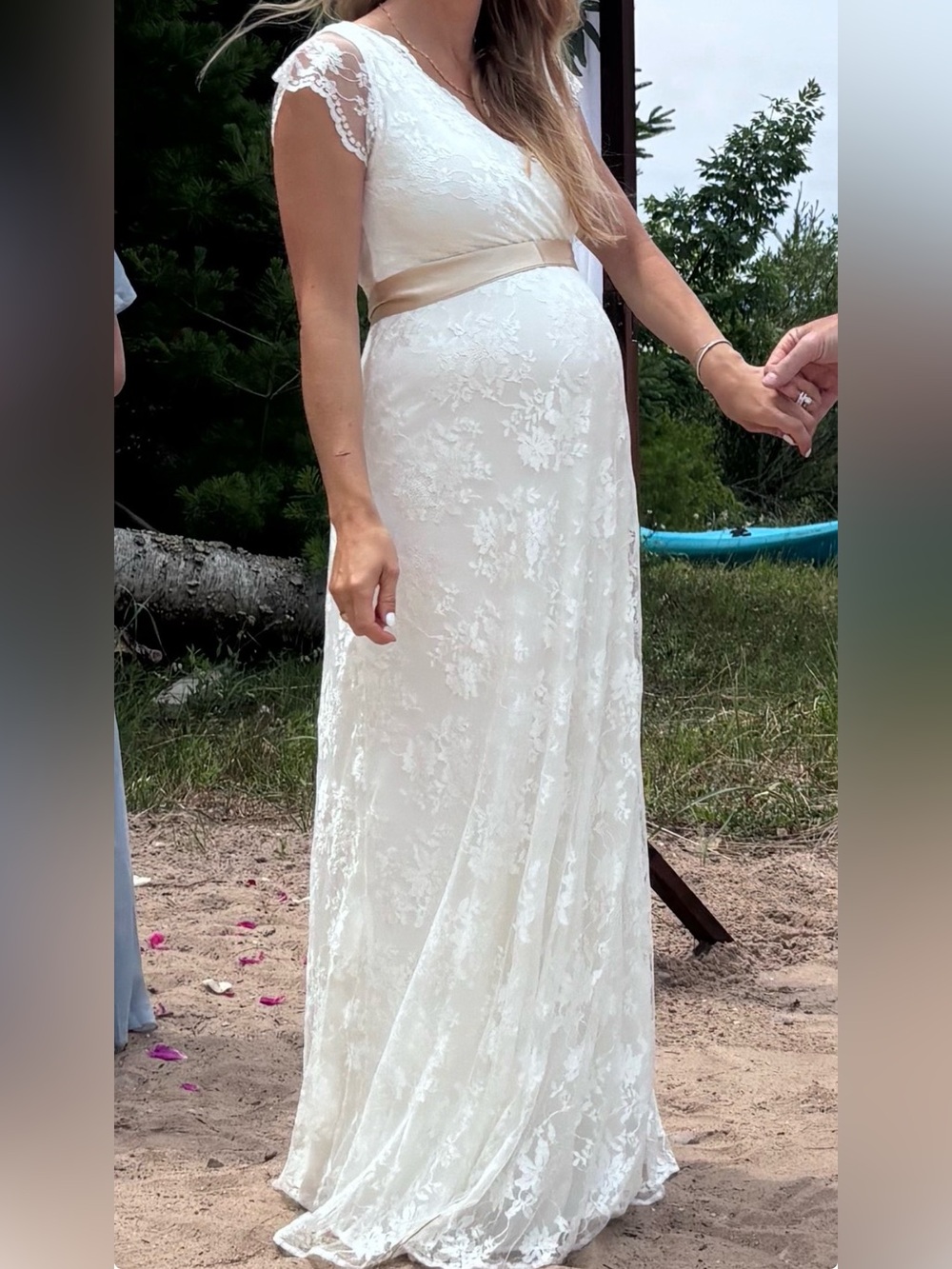 Ivory Lace Maternity Wedding Gown with Satin Waistband